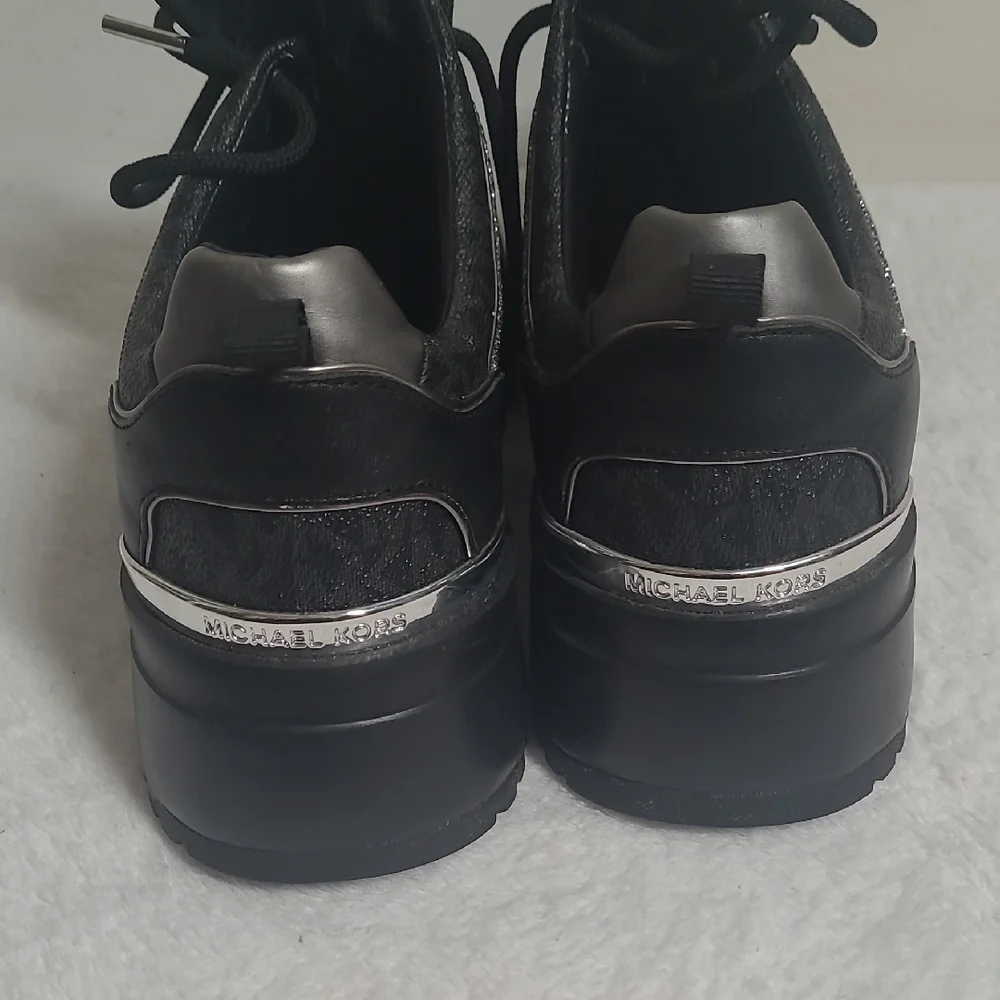 Michael Kors Black and Silver Sneakers with Metallic Accents - Picture 3 of 11